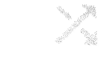 3d rendering of nails in shape of symbol of diagonal arrows with shadows isolated on white background