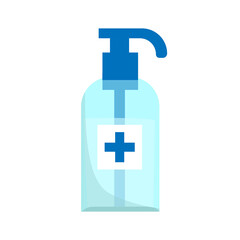 Antiseptic clip art for a warning ad, medical poster, or advertisement. Transparent bottle with a cross on a white background