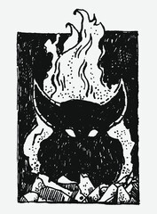 Demon in a fire, Ink vector illustration. 