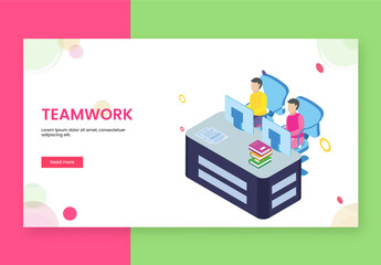 Teamwork Concept Based Landing Page with Executive on Their Desks