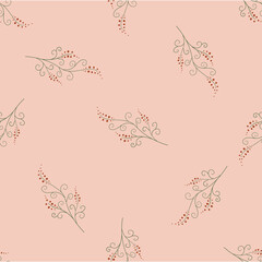 Hand drawn seamless berry flower plant vector pattern. Nature hand drawn design. Texture for fabric and other types of design.