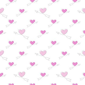 Valentine's day seamless geometric romantic pattern with hearts and arrows. Can be used for wrapping paper, fabric, textile, as a cute pink pattern for baby clothes, love and romance theme