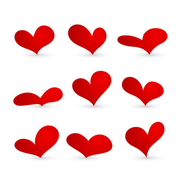 Red heart collection icon set. Love symbol isolated on white background. Vector illustration