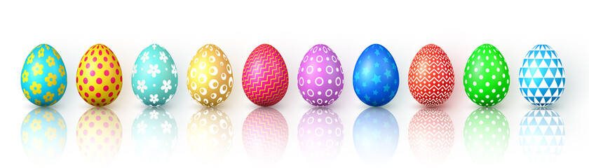 Happy Easter. Color Easter eggs on white background. Vector illustration