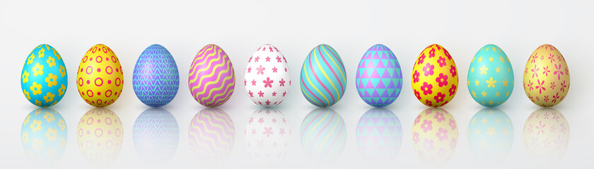 Happy Easter. Color Easter eggs on white background. Vector illustration
