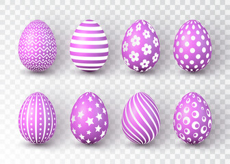 Happy Easter. Color Easter eggs on transparent background. Vector illustration
