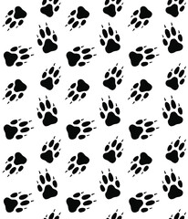 Obraz na płótnie Canvas Vector seamless pattern of wolf dog paw foot print isolated on white background