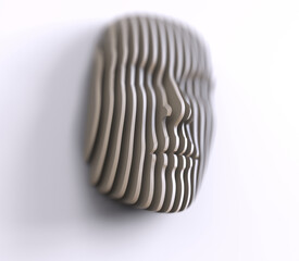 3D illustration. Digital abstract portrait, face divided into thin stripes. Digital technologies