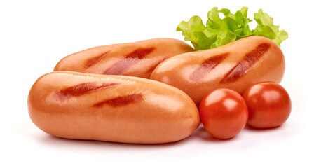Grilled sausages, isolated on white background