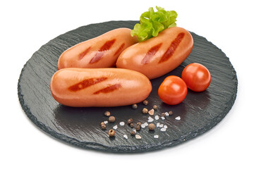 Grilled sausages, isolated on white background