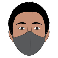 A head of a person wearing a face mask with dark skin - Vector Illustration