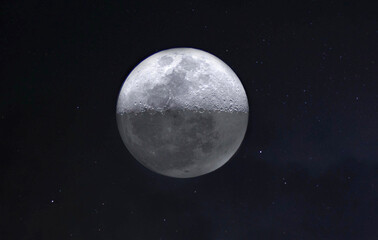 Moon with stars and clouds in background 