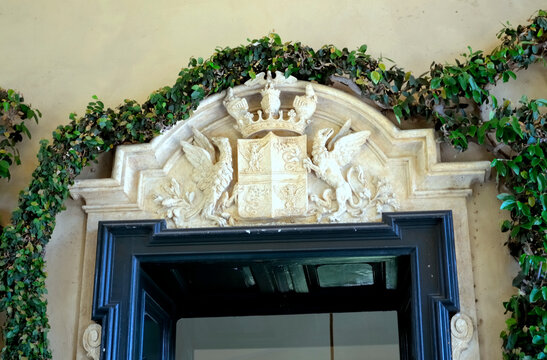 Decorative Door Header with the Crest at Villa del Balbianello Italy