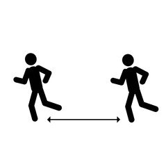 social distance in the sport, the figure of a man running sketch isolated on white background