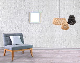 modern bright interior and lamp. 3D illustration