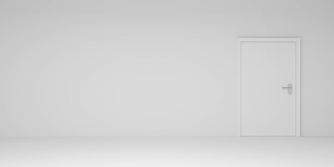empty white room with modern white door and white floor 3d render illustration