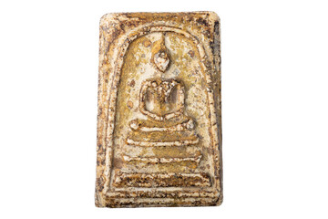 Amulets, Macro  Thai buddha amulet    isolated on white background.