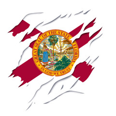 Florida American Flag and Coat of Arms with Ripped Effect Design
