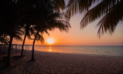 Beautiful landscape, magnificent inviting view of a warm tender sunset time at Cayo Coco Cuba island