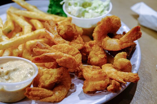 Fried Shrimp Dinner with Fries and slaw