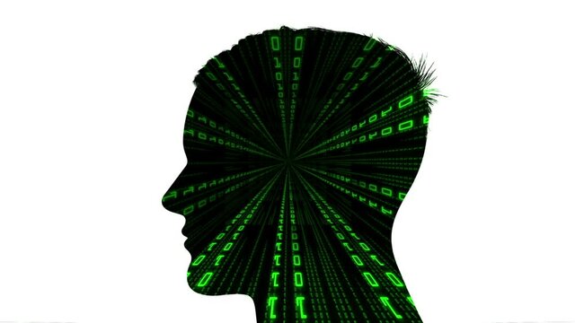 Silhouette of man binary data tunnel concept
