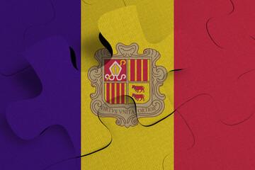 Composition of the concept of crisis and integration of a country   Andorra   FLAG PAINTED ON PUZZLE 3D RENDER