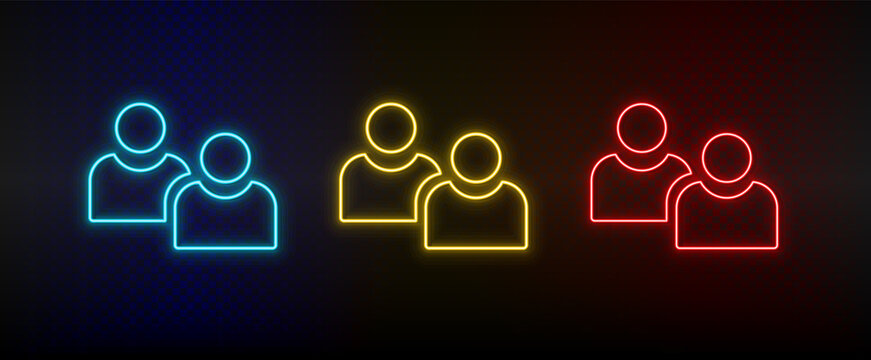 Neon Icon Set Avatars, Users. Set Of Red, Blue, Yellow Neon Vector Icon