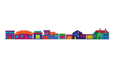 Vector illustration of a row of colorful houses on a white background