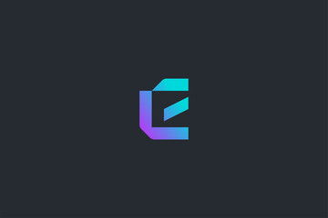 Obraz premium Futuristic Geometric Letter E Dark Background Logo Monogram Template