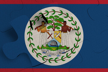 Composition of the concept of crisis and integration of a country  Belize    FLAG PAINTED ON PUZZLE 3D RENDER