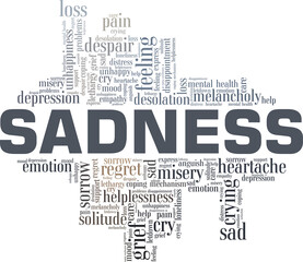 Obraz premium Sadness vector illustration word cloud isolated on a white background.