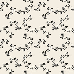 seamless classic decoration pattern background with monochrome heart from ivy plant