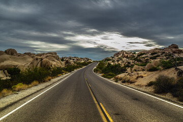 Desert Road with large boulders 
