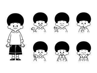 男の子の表情セット-白黒
