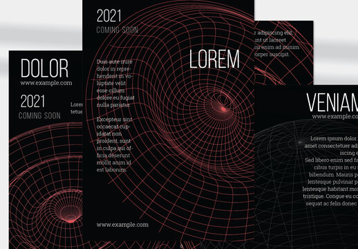 Flyer Layout with Geometric Wireframe Shapes on Black