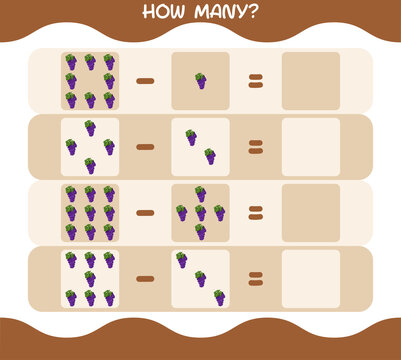How many cartoon grape. Counting game. Educational game for pre shool years kids and toddlers