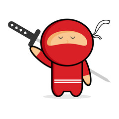 Red ninja with sword cute character © raccoontoon