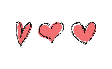 Hearts doodle collection. Hand drawn valentine's day heart icons. Love design elements.