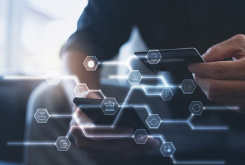 Digital banking, internet payment, online shopping,  digital marketing, financial technology Fintech, E wallet conecpt