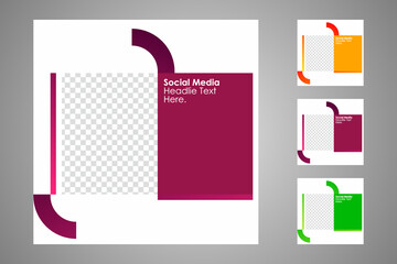 New set of editable minimal banner templates. Suitable for social media posts and web or internet ads with a choice of three different colors. Vector illustration with photo college.