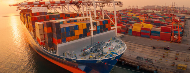 international terminal container depot yard port concept freight shipping transportation and smart...
