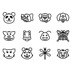 line icon set symbol and animal face emoticon vector illustration type