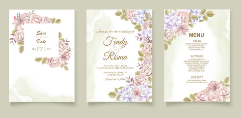 Fototapeta na wymiar Elegant hand drawing wedding invitation floral design