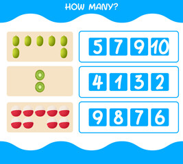 How many cartoon fruits. Counting game. Educational game for pre shool years kids and toddlers