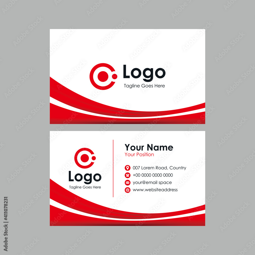 Poster simple business card with red white curvy mesh gradient design, professional stylish name card templ