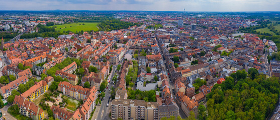 Aerial view of the city Fürth in Germany, Bavaria on a sunny spring day	