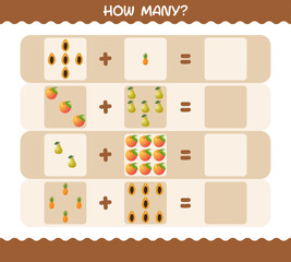 How many cartoon fruits. Counting game. Educational game for pre shool years kids and toddlers