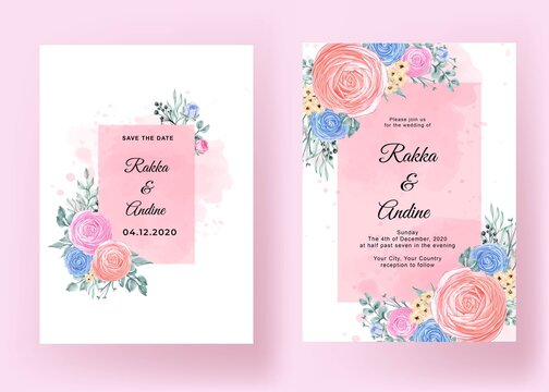 wedding invitation with flower Ranunculus romantic