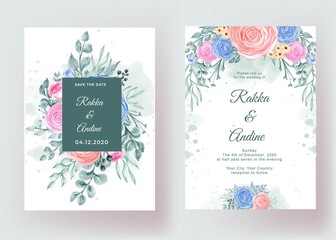 Wedding invitation set with Ranunculus flower garden watercolor