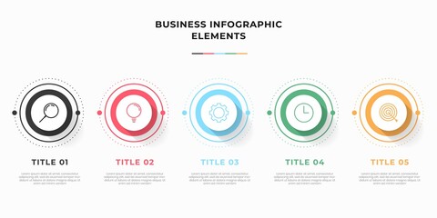 Presentation business infographic template with 5 options or steps. Modern infographic design template. Creative concept of five stages of business project